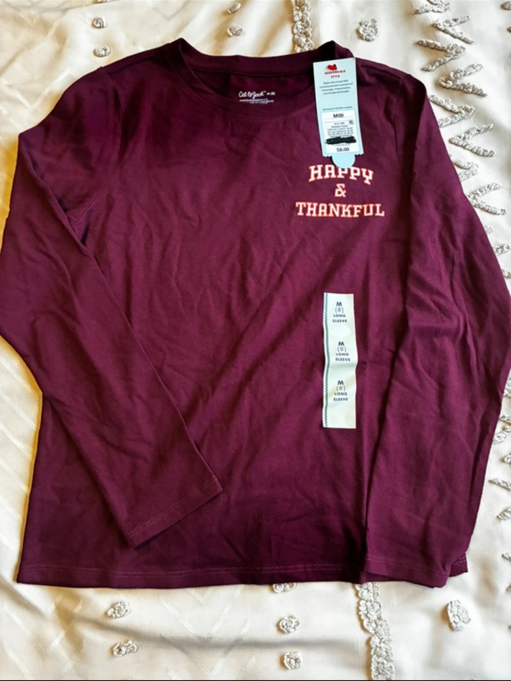 Cat & Jack Long-Sleeve Shirt in Burgundy with "Happy & Thankful" Print